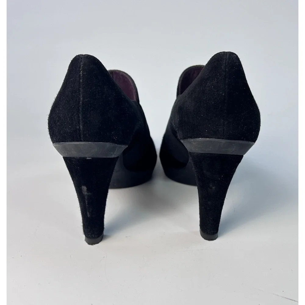 Stuart Weitzman Black Suede Elastic Band Platform Pumps Shooties Heels 6 M Spain